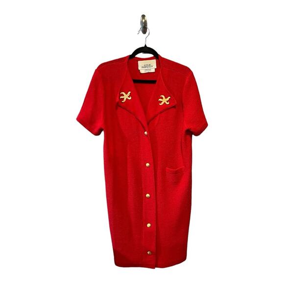 Steve Fabrikant I.Magnin Vintage Button Up Knit Seashell Accent Dress red gold L - Picture 15 of 16